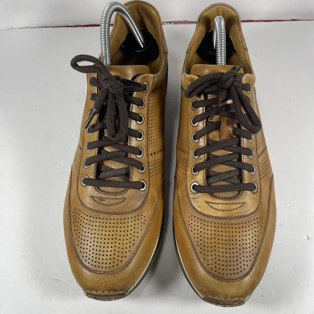 Magnanni Men’s Leather Perforated Sneakers | Size 9 M | Cognac Tan Made In Spain